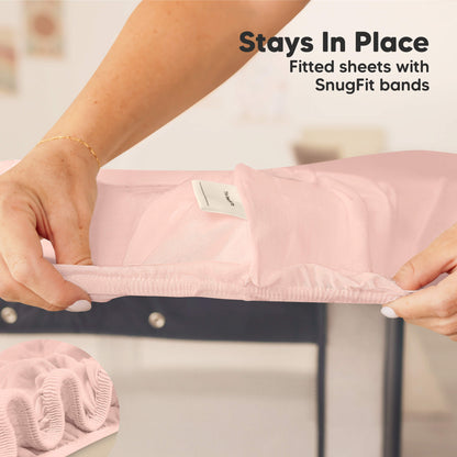 Stays in place with fitted sheets and SnugFit bands.
 31075885121722