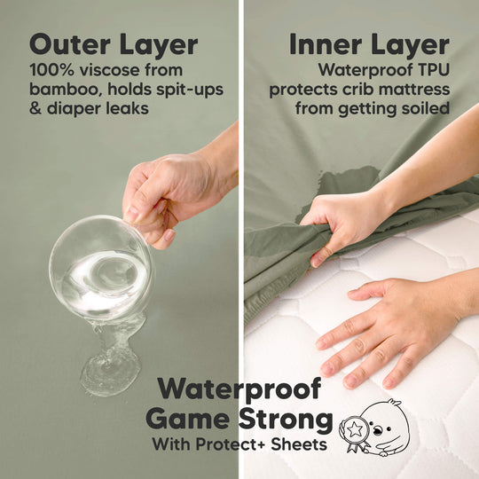 2-Pack Isla [Protect+] Waterproof Mini Crib Sheets (Lichen)