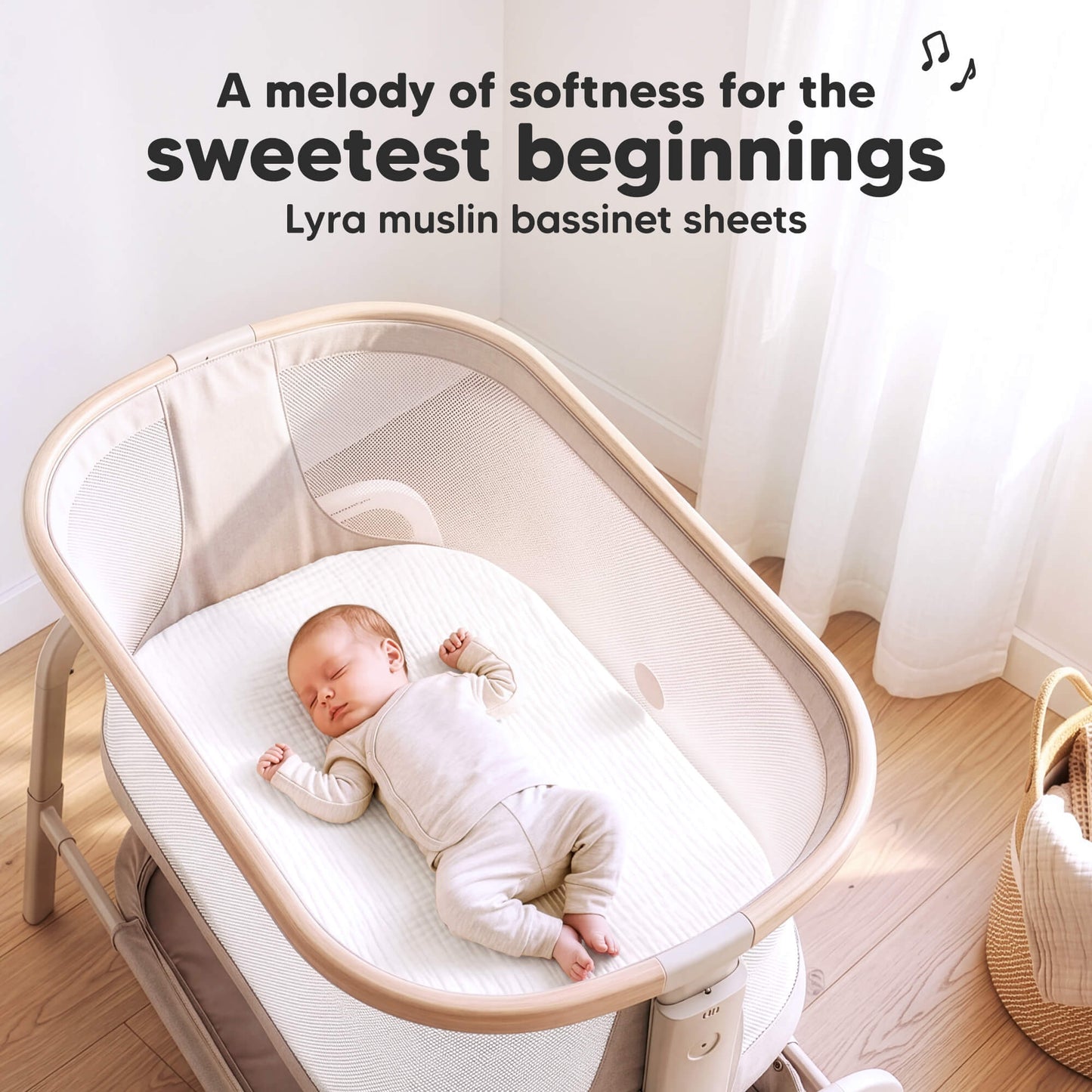 A melody of softness for the sweetest beginnings - Lyra muslin bassinet sheets 32530332319930