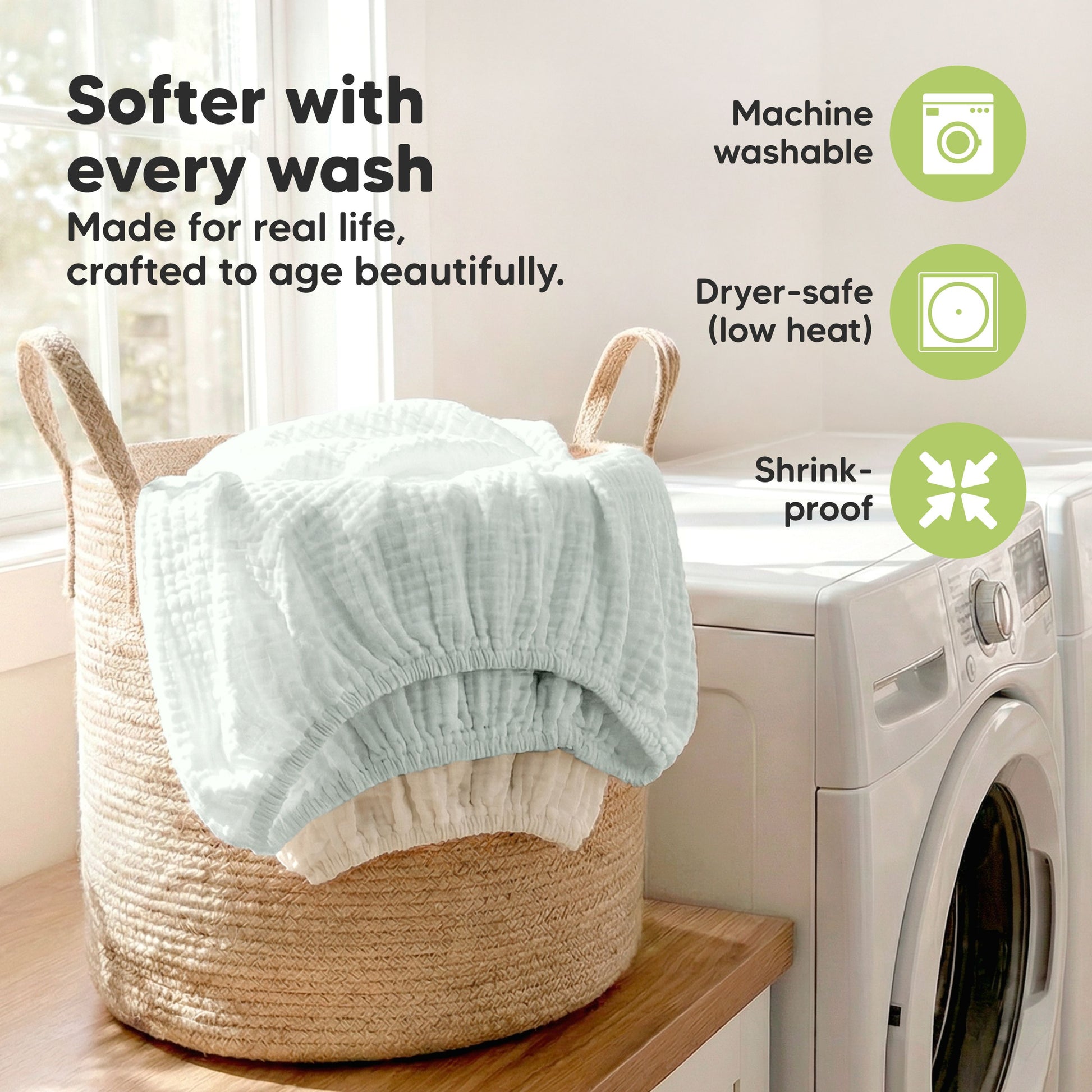 Softer With Every Wash - Made for real life, crafted to age beautifully. (Machine washable, Dryer-safe (low heat), and Shrink-proof)
 32609475723450