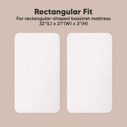 Rectangular Fit - For rectangular-shaped bassinet mattress 32"(L) x 21"(W) x 3"(H) 32382578032826