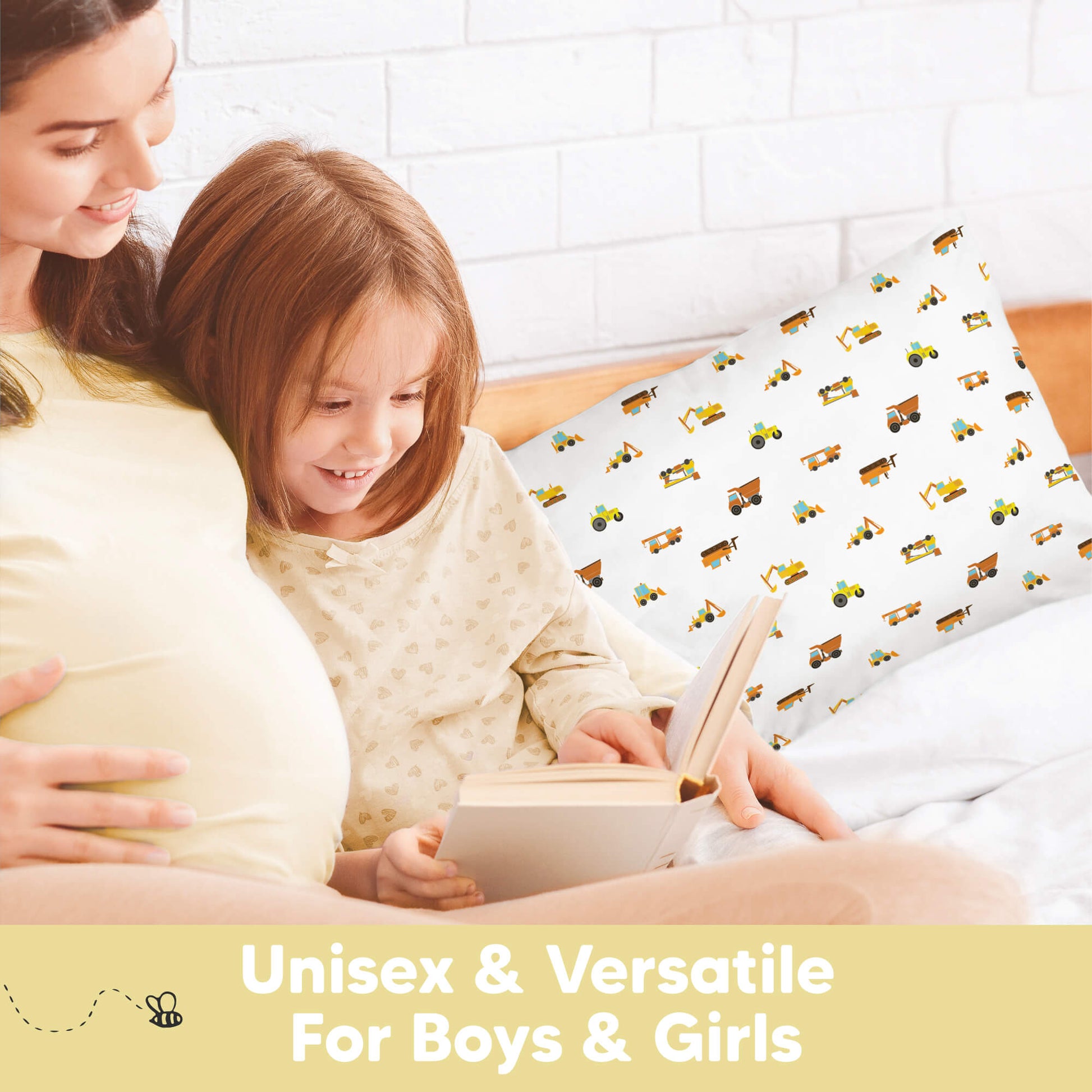 Unisex white toddler pillowcases designed to suit both boys and girls.
 30765626720442