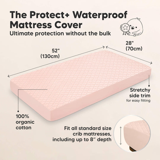 2-Pack Mavy Protect+ Waterproof Crib Mattress Protector (Mist Rose)