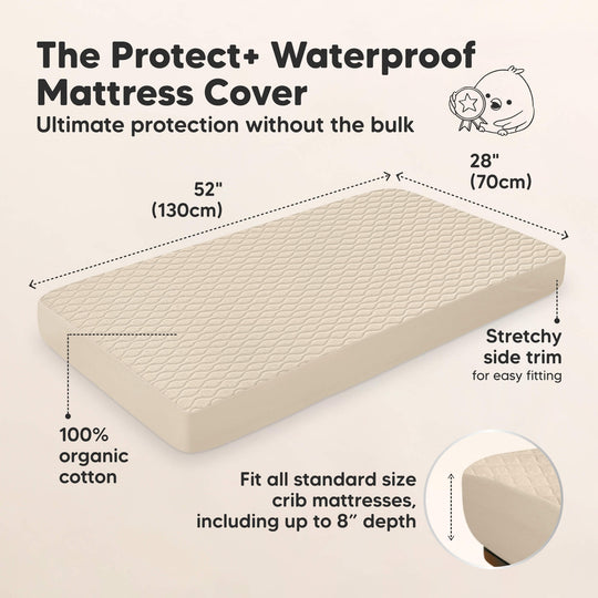2-Pack Mavy Protect+ Waterproof Crib Mattress Protector (Oat)