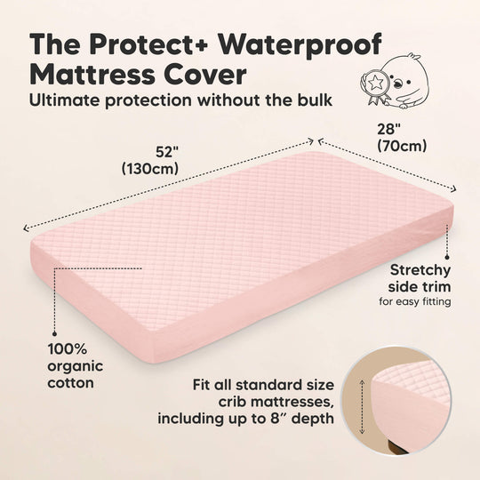2-Pack Quin Protect+ Waterproof Crib Mattress Protector (Mist Rose)