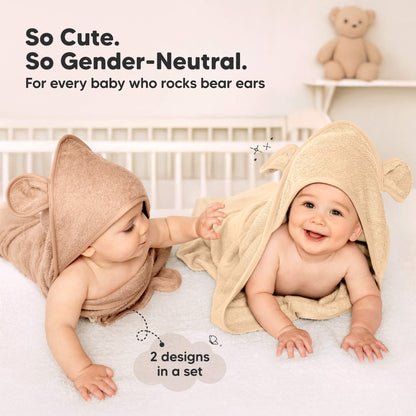 So cute gender-neutral hooded towels with two designs included in one set.
 30288574218426
