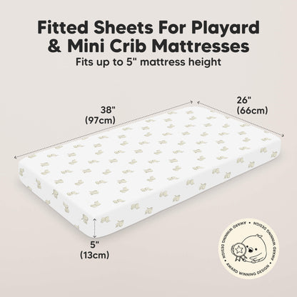 Fitted Sheets For Playard & Mini Crib Mattresses - Fits up to 5" mattress height (38inches long, 26inches wide, and 5inches depth) 29635966075066