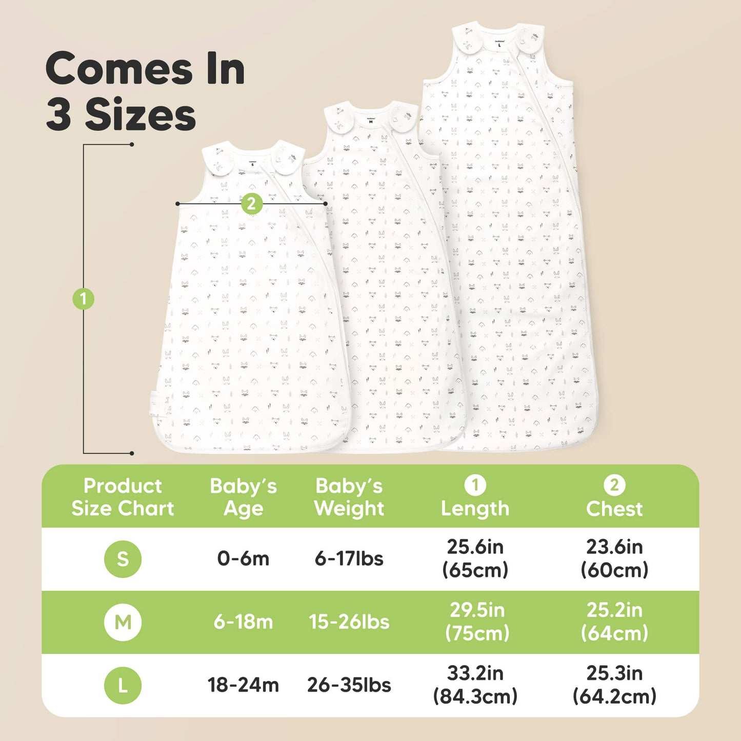 Comes in 3 sizes - Small (0-6months old, 6-17lbs weight, 25.6inches height), Medium (6-18months old, 15-26lbs weight, 30inches height), and Large (18-24month old, 26-35lbs weight, 35.5inches height)
 32637136568506
