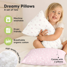 Load image into Gallery viewer, Dreamy Pillows
A set of two

Machine washable
Dryer-friendly
Breathable organic cotton
High-quality fiber fillings
Comes with 2 pillows
