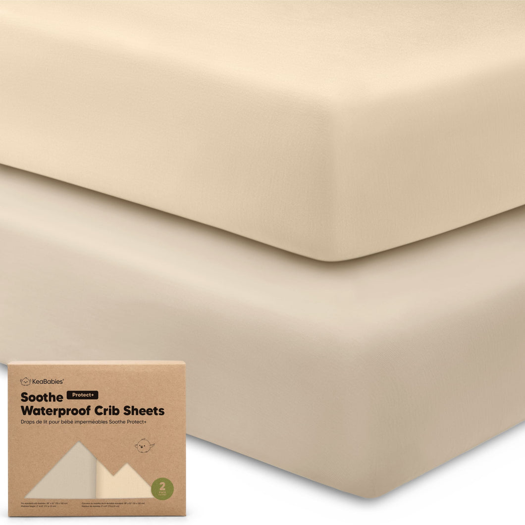 2-Pack Soothe [Protect+] Waterproof Crib Sheets (Macadamia)