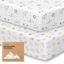 Load image into Gallery viewer, Isla Fitted Mini Crib Sheets (KeaSafari)
