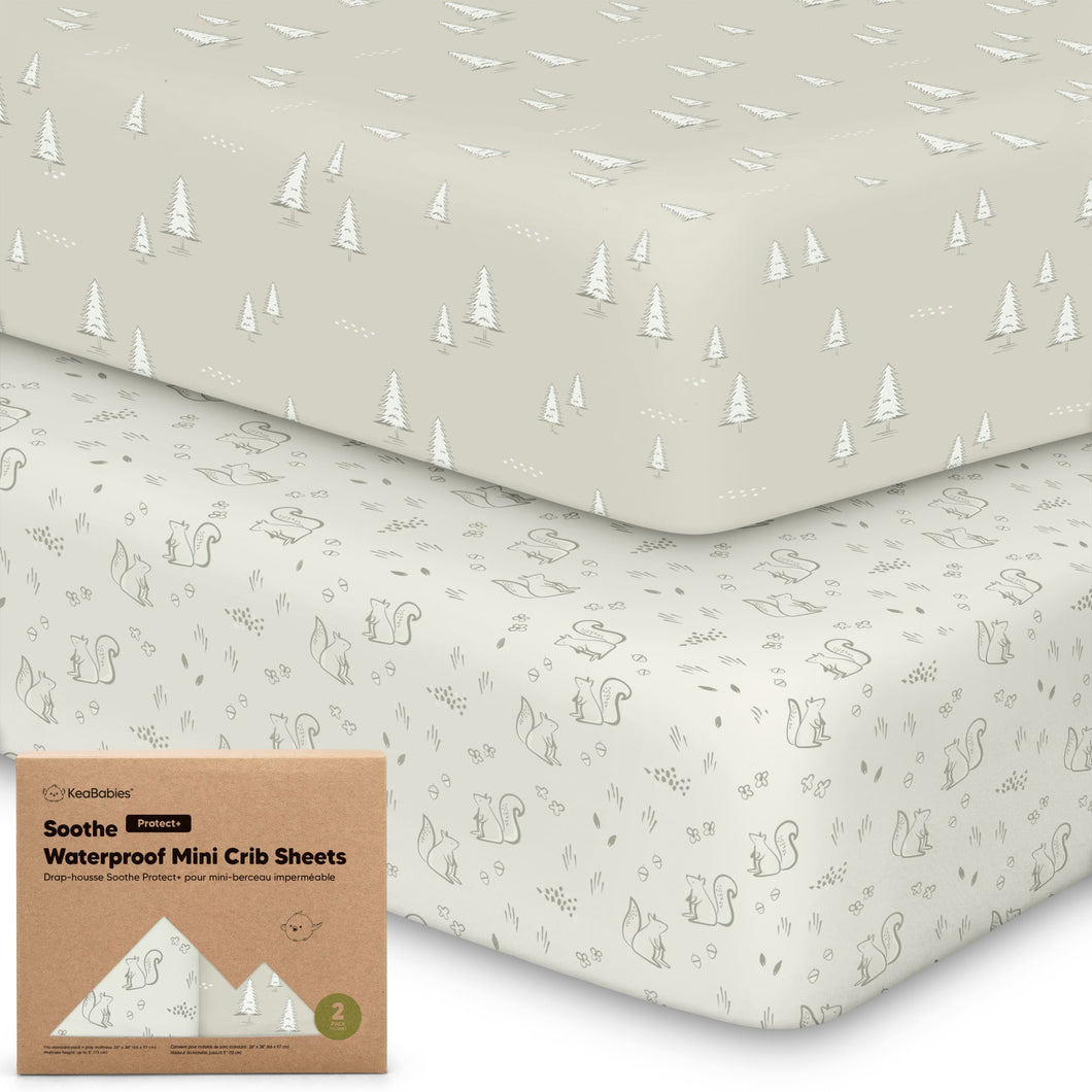 2-Pack Soothe [Protect+] Waterproof Mini Crib Sheets (Pine Grove)