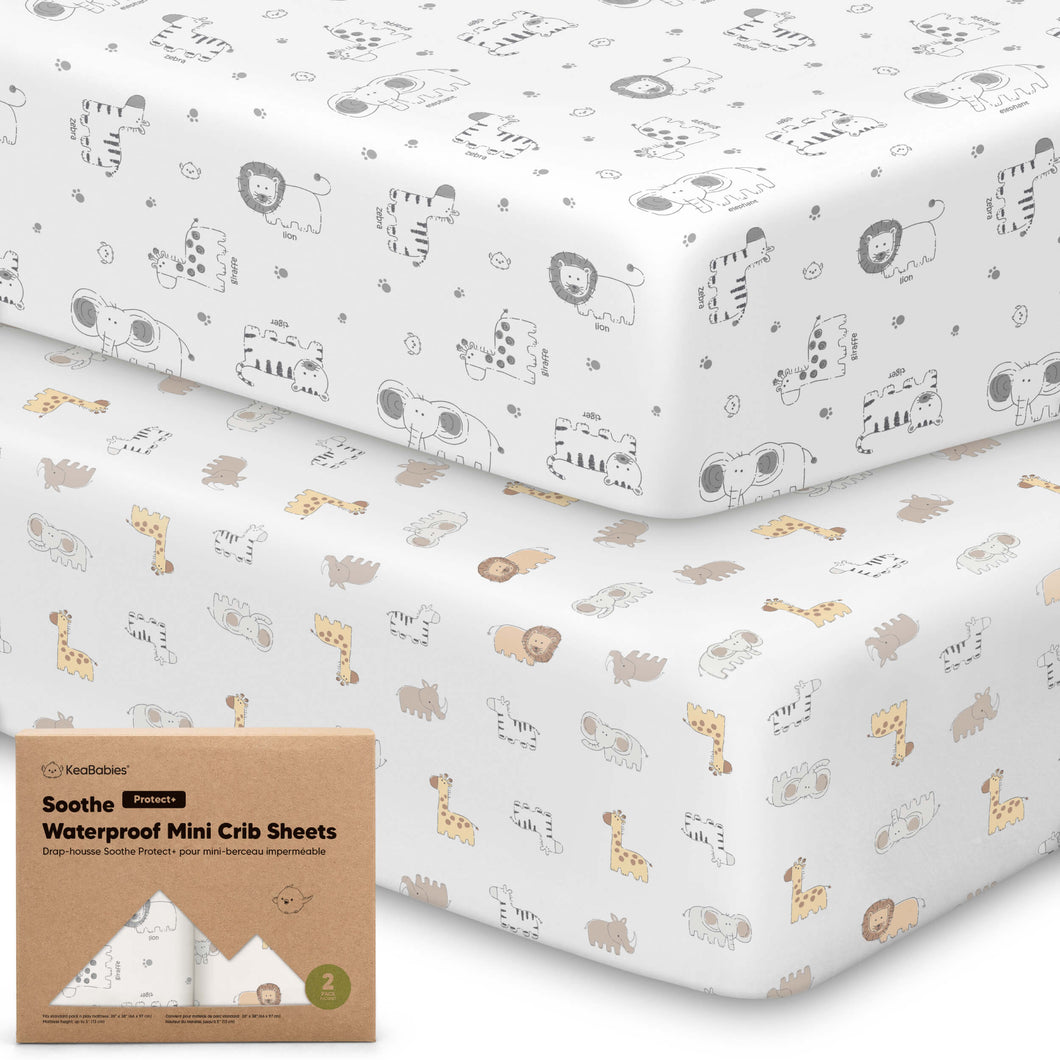 2-Pack Soothe [Protect+] Waterproof Mini Crib Sheets