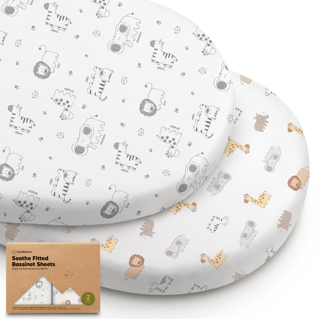 2-Pack Soothe Fitted Bassinet Sheets (KeaSafari)