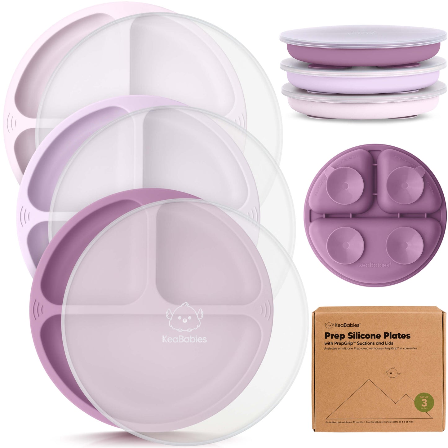3-Pack Prep Silicone Suction Plates with Lids 28052322386106