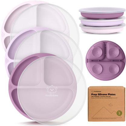 3-Pack Prep Silicone Suction Plates with Lids 28052322386106