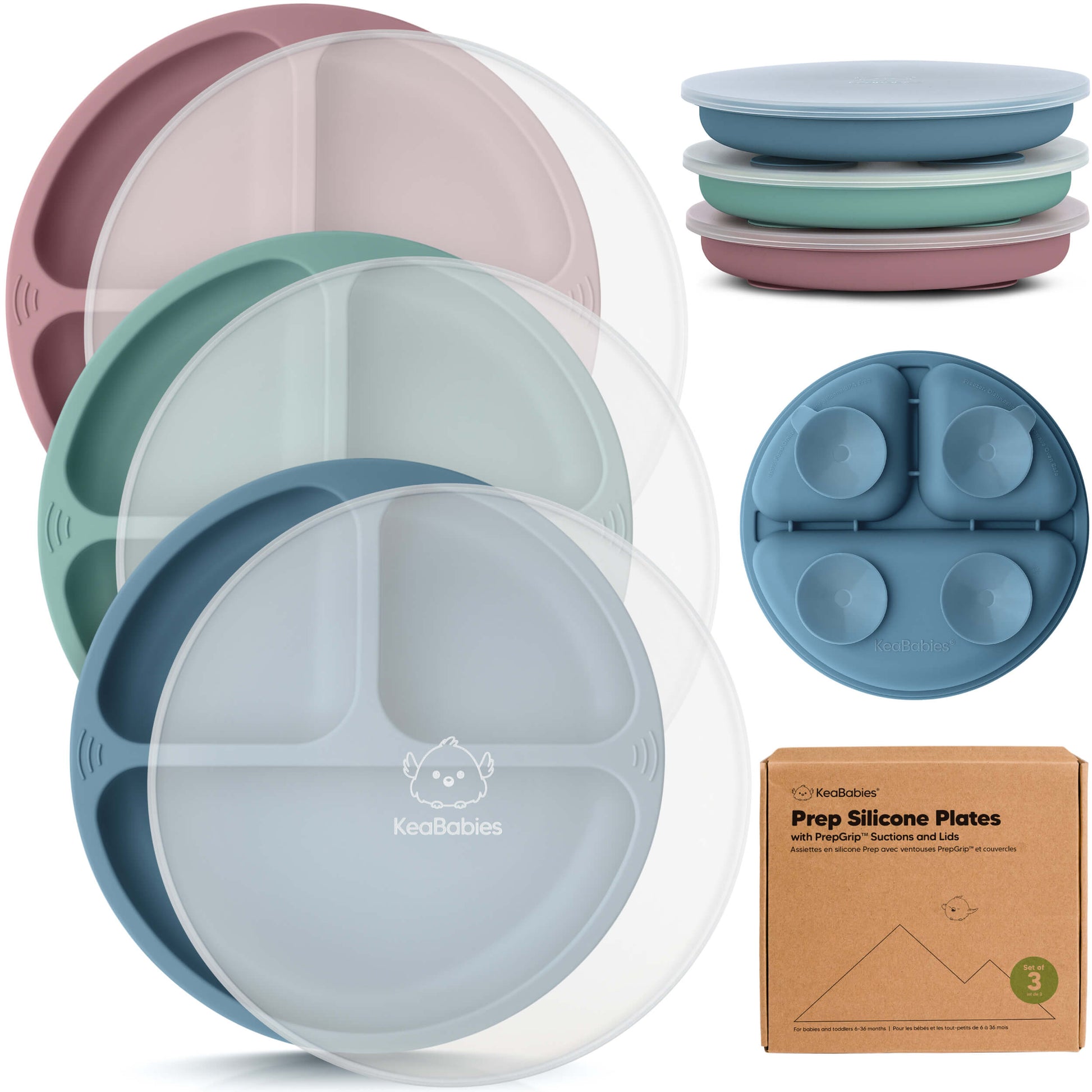 3-Pack Prep Silicone Suction Plates with Lids 28052316651706