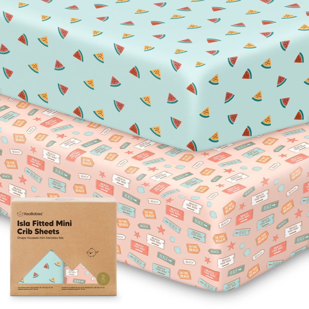 Isla Fitted Mini Crib Sheets (Beach Day)