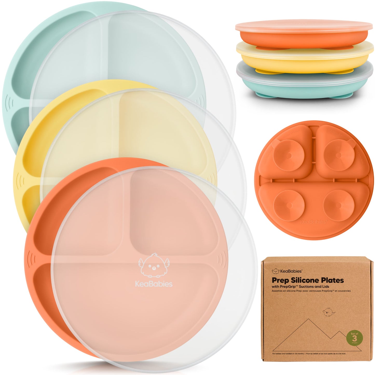 3-Pack Prep Silicone Suction Plates with Lids 28052302725306