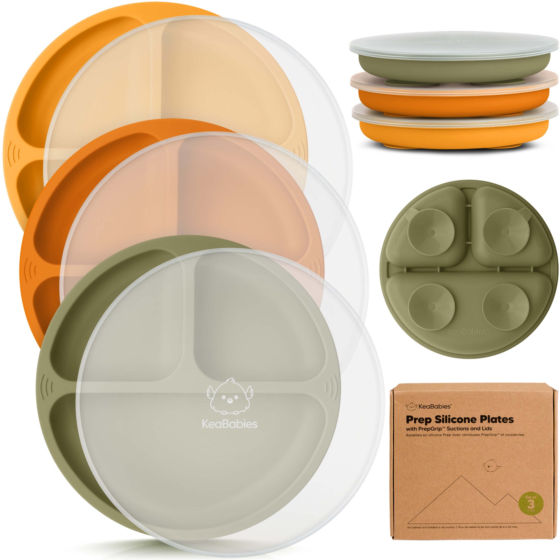 3-Pack Prep Silicone Suction Plates with Lids 28098656305338