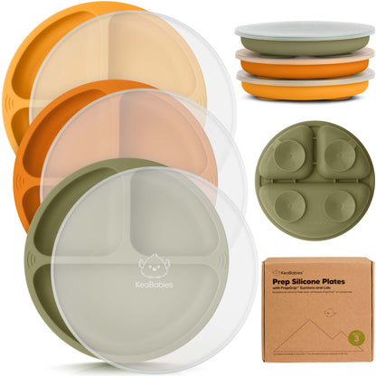 3-Pack Prep Silicone Suction Plates with Lids 28098656305338