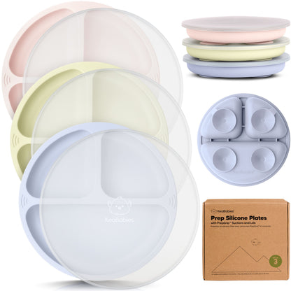 3-Pack Prep Silicone Suction Plates with Lids 28098658762938