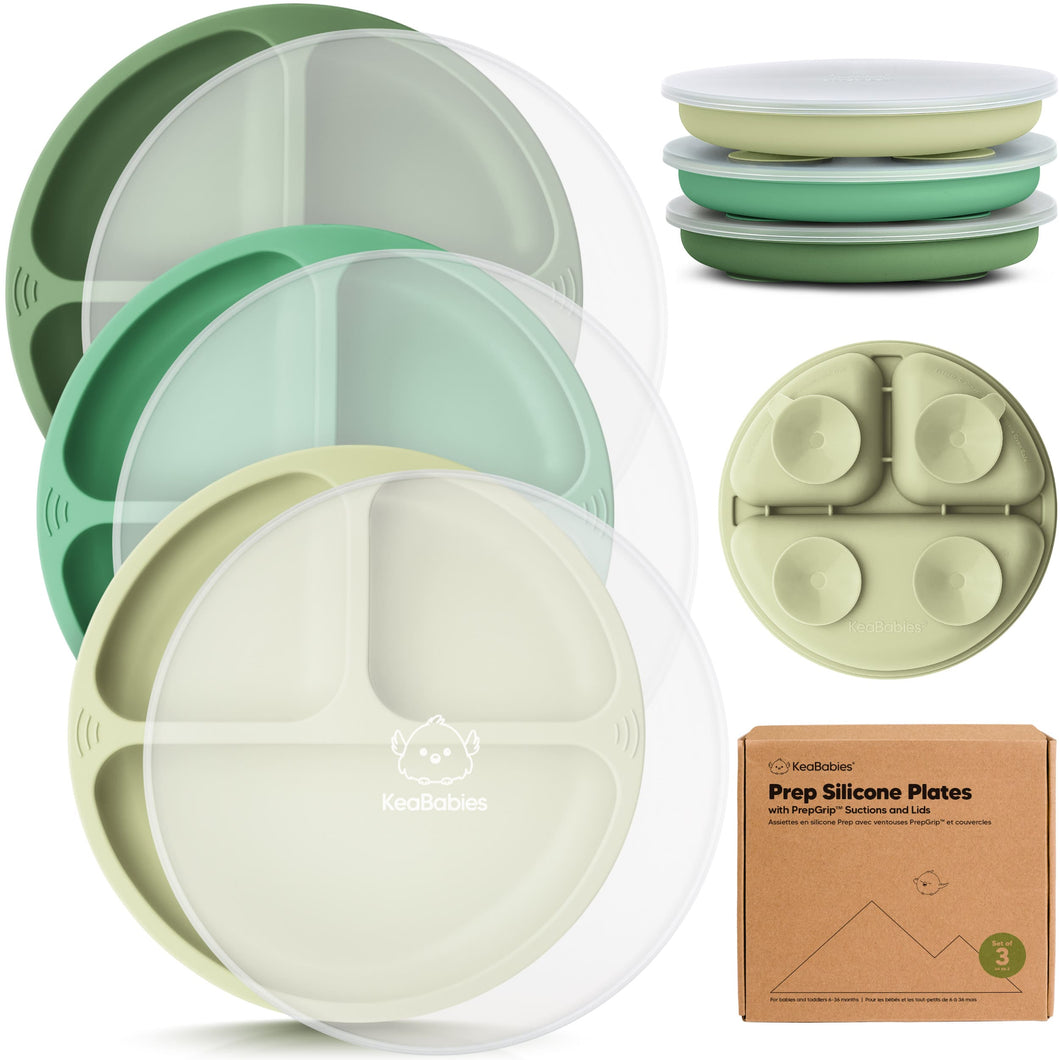 3-Pack Prep Silicone Suction Plates with Lids (Forest)