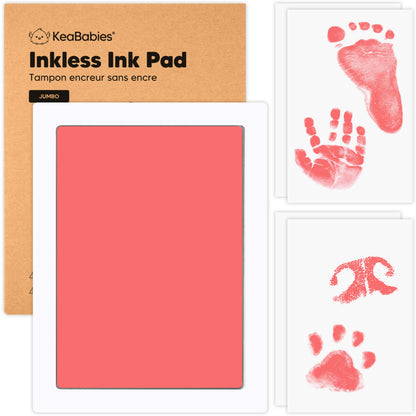 KeaBabies jumbo pink inkless ink pad with imprint cards for mess-free baby hand, footprint, and pet paw print keepsakes. 28413532831930