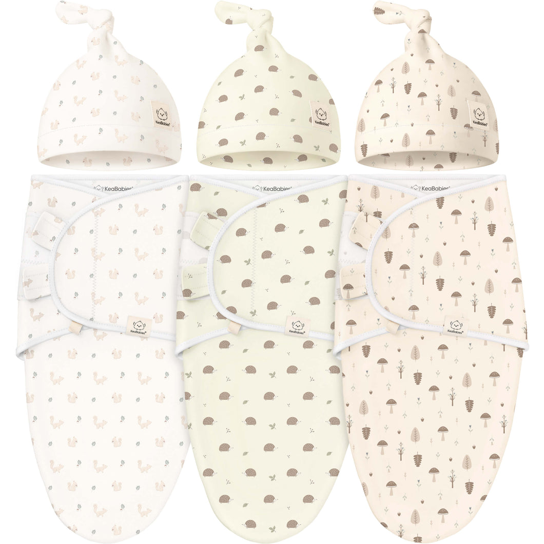 3-Pack Soothe Swaddle Wraps with Knot Hats (Nibbles/Bruce)