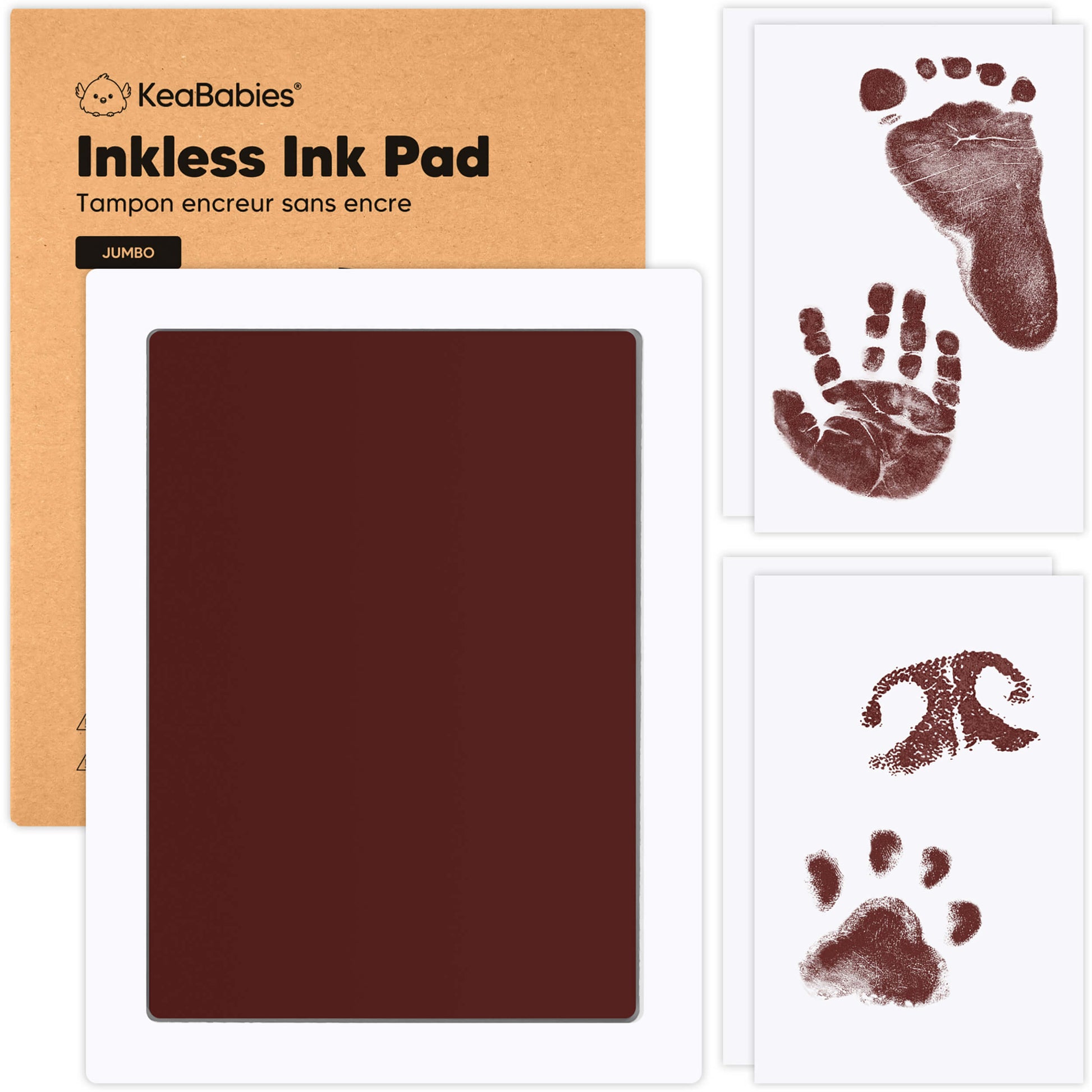 KeaBabies jumbo red inkless ink pad with imprint cards for mess-free baby hand, footprint, and pet paw print keepsakes. 28380541878458