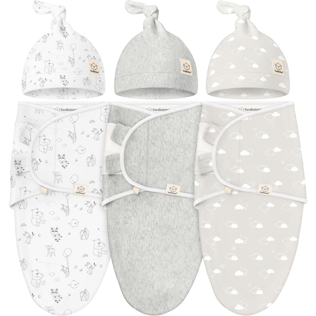 3-Pack Soothe Swaddle Wraps with Knot Hats (Aspire)