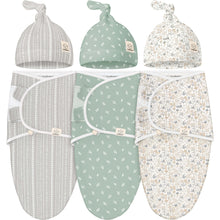 Load image into Gallery viewer, 3-Pack Soothe Swaddle Wraps with Knot Hats
