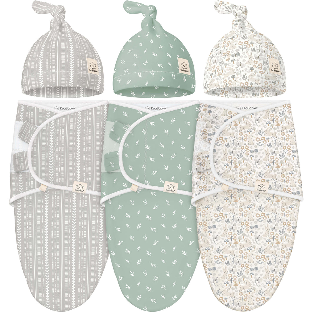 3-Pack Soothe Swaddle Wraps with Knot Hats