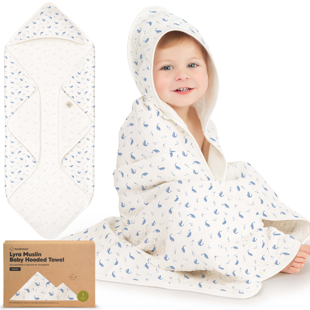 Lyra Muslin Hooded Towel (Whale Bay)