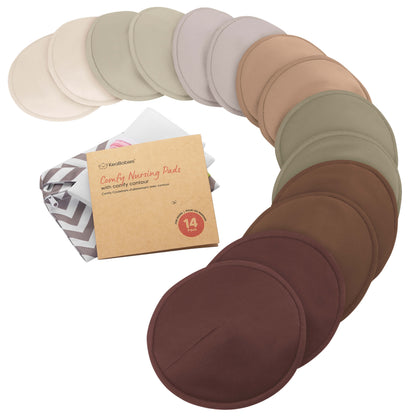 14-Pack Reusable Comfy Nursing Pads Set featuring soft, washable bamboo pads with a sustainable kraft box.