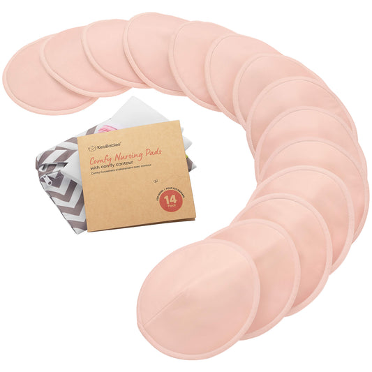 14-Pack Reusable Comfy Nursing Pads Set featuring soft, washable bamboo pads with a sustainable kraft box.