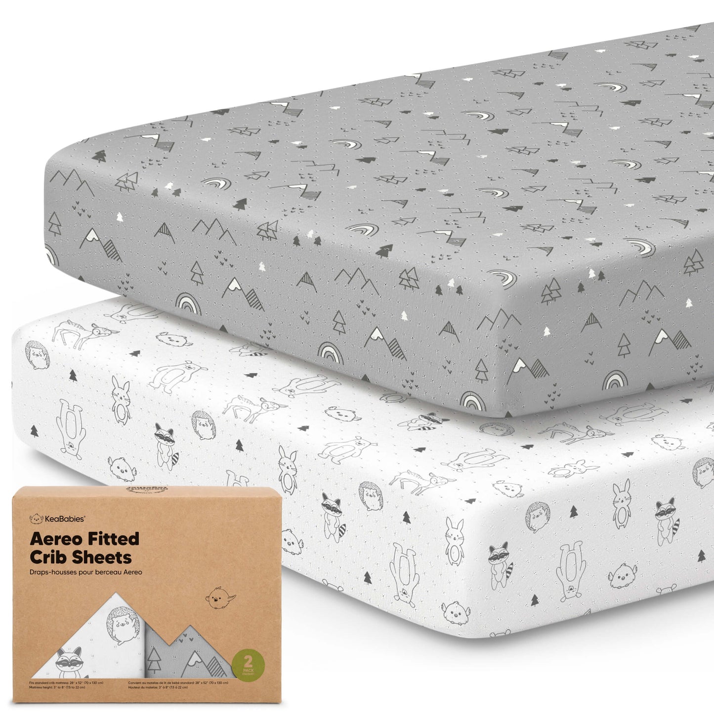 2-Pack Aereo Fitted Crib Sheets with soft, breathable fabric, snug fit, and printed designs for everyday crib use. 29420518768826