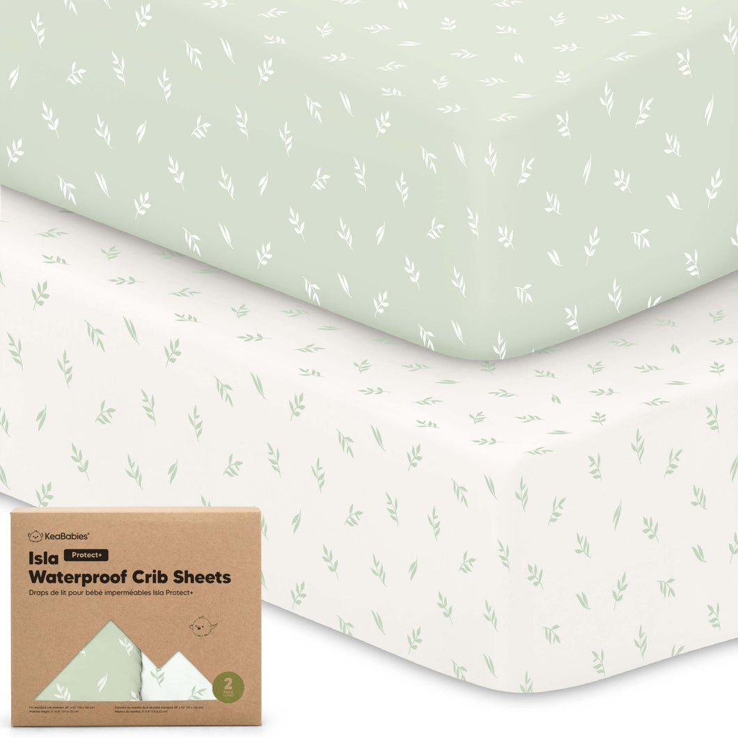 2-Pack Isla [Protect+] Waterproof Crib Sheets (Herb)
