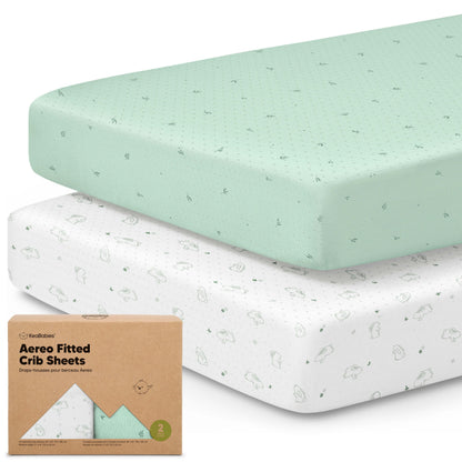2-Pack Aereo Fitted Crib Sheets with soft, breathable fabric, snug fit for everyday crib use. 29394797428922