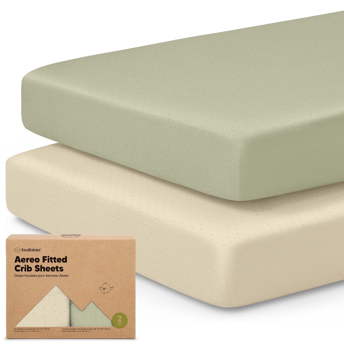 2-Pack Aereo Fitted Crib Sheets with soft, breathable fabric, snug fit for everyday crib use. 29421057835194