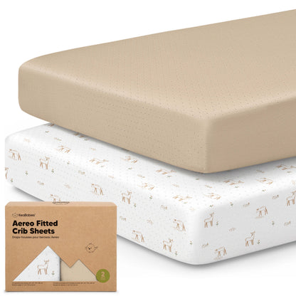 2-Pack Aereo Fitted Crib Sheets with soft, breathable fabric, snug fit for everyday crib use.