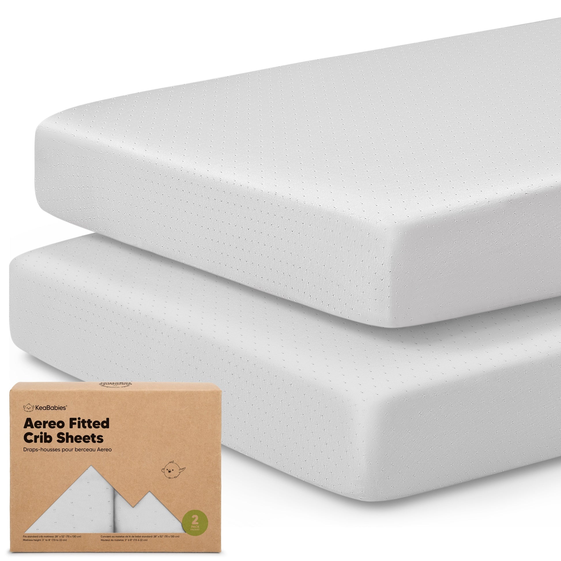 2-Pack Aereo Fitted Crib Sheets with soft, breathable fabric, snug fit for everyday crib use. 29421120389306