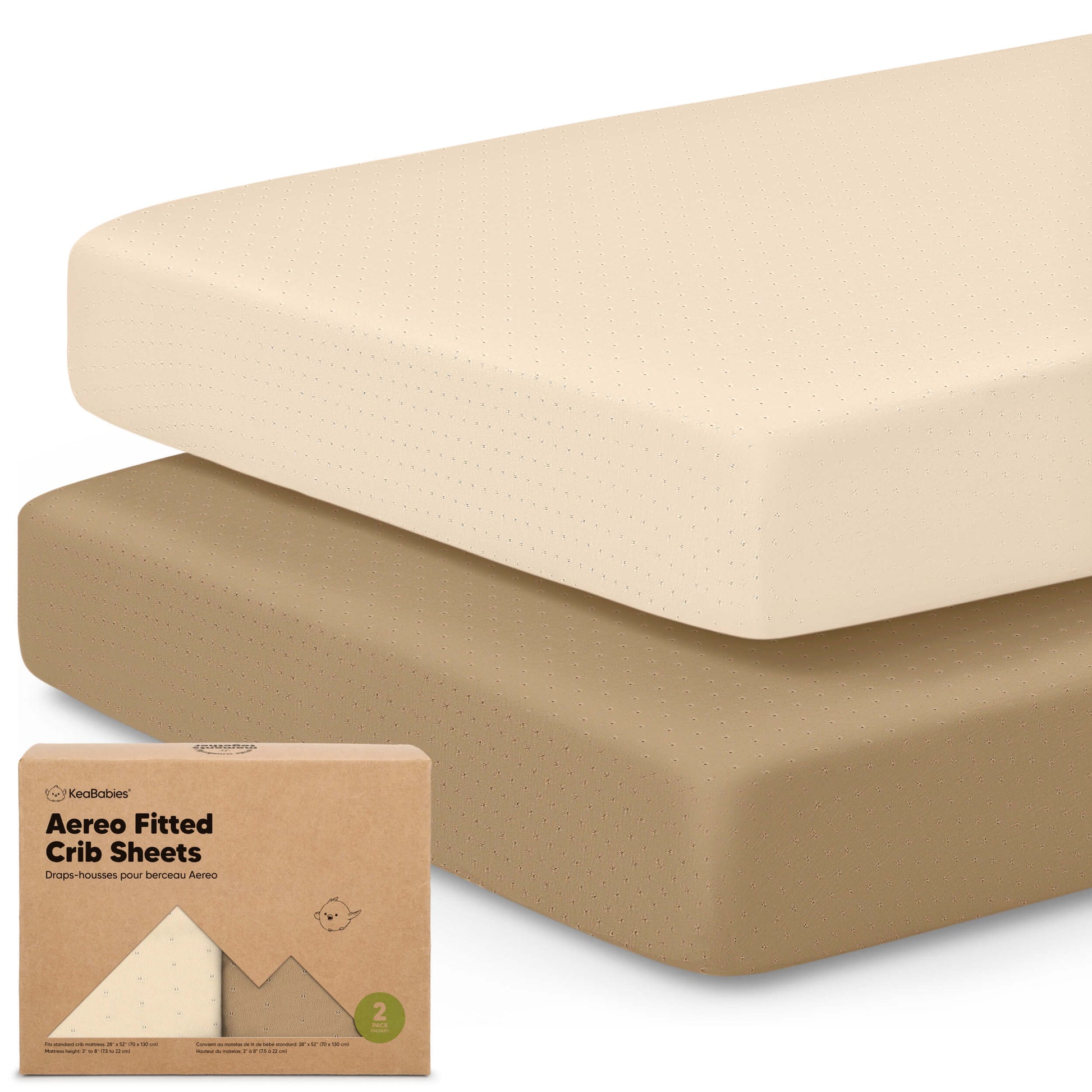 2-Pack Aereo Fitted Crib Sheets with soft, breathable fabric, snug fit for everyday crib use. 29427448152250
