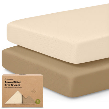 2-Pack Aereo Fitted Crib Sheets with soft, breathable fabric, snug fit for everyday crib use. 29427448152250