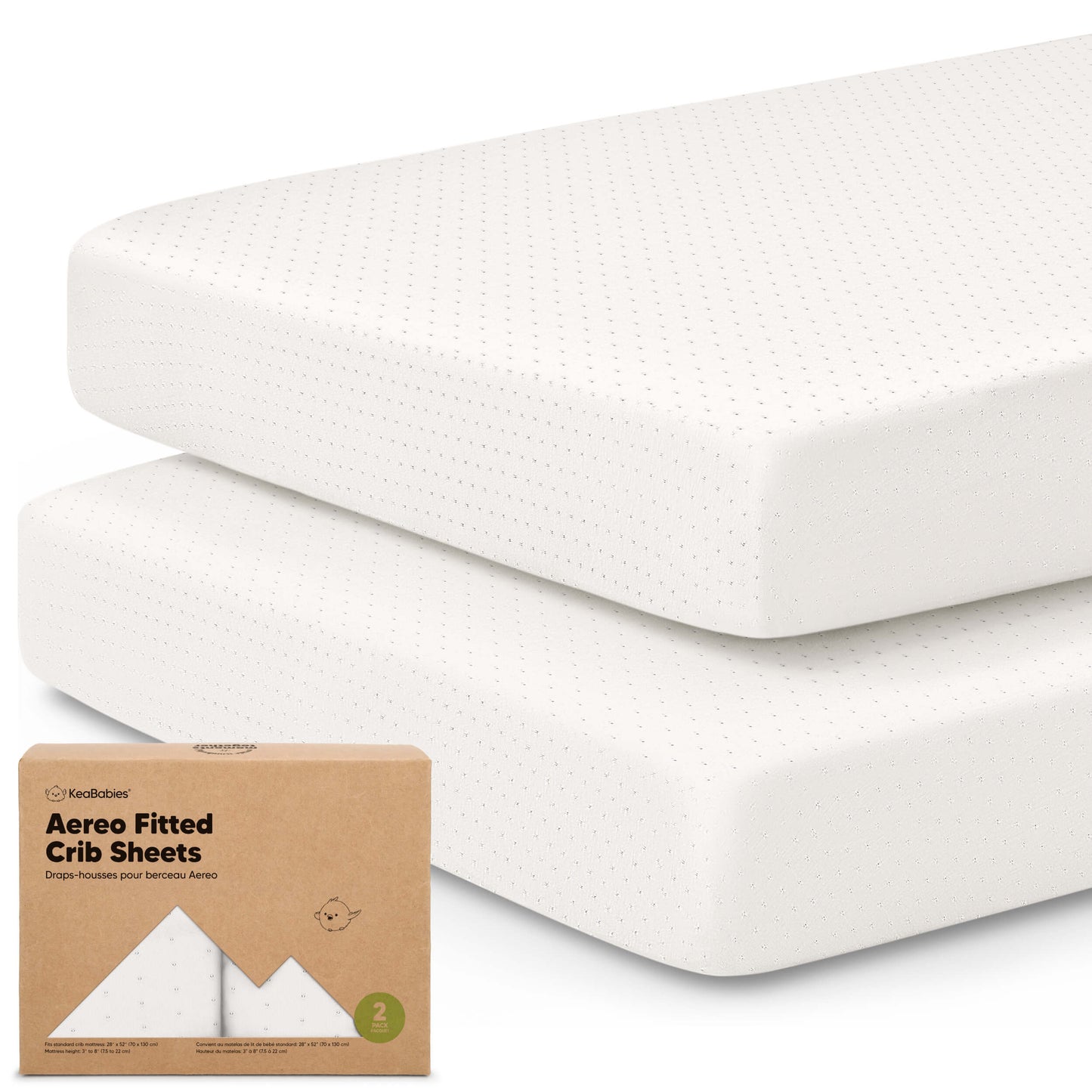 2-Pack Aereo Fitted Crib Sheets with soft, breathable fabric, snug fit for everyday crib use. 29421125042362