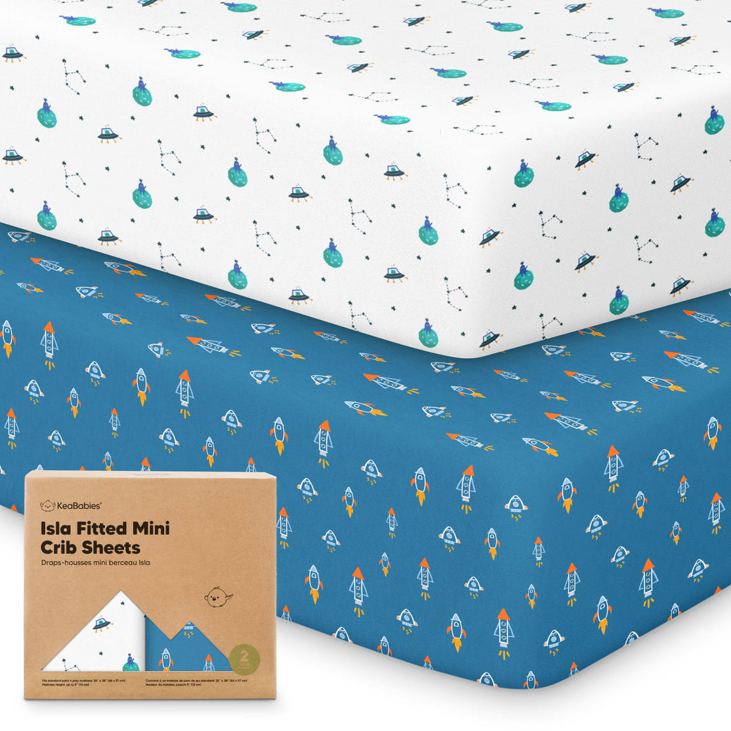 Isla Fitted Mini Crib Sheets (Space Quest)