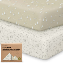 Load image into Gallery viewer, 2-Pack Soothe [Protect+] Waterproof Mini Crib Sheets (Pine Grove)
