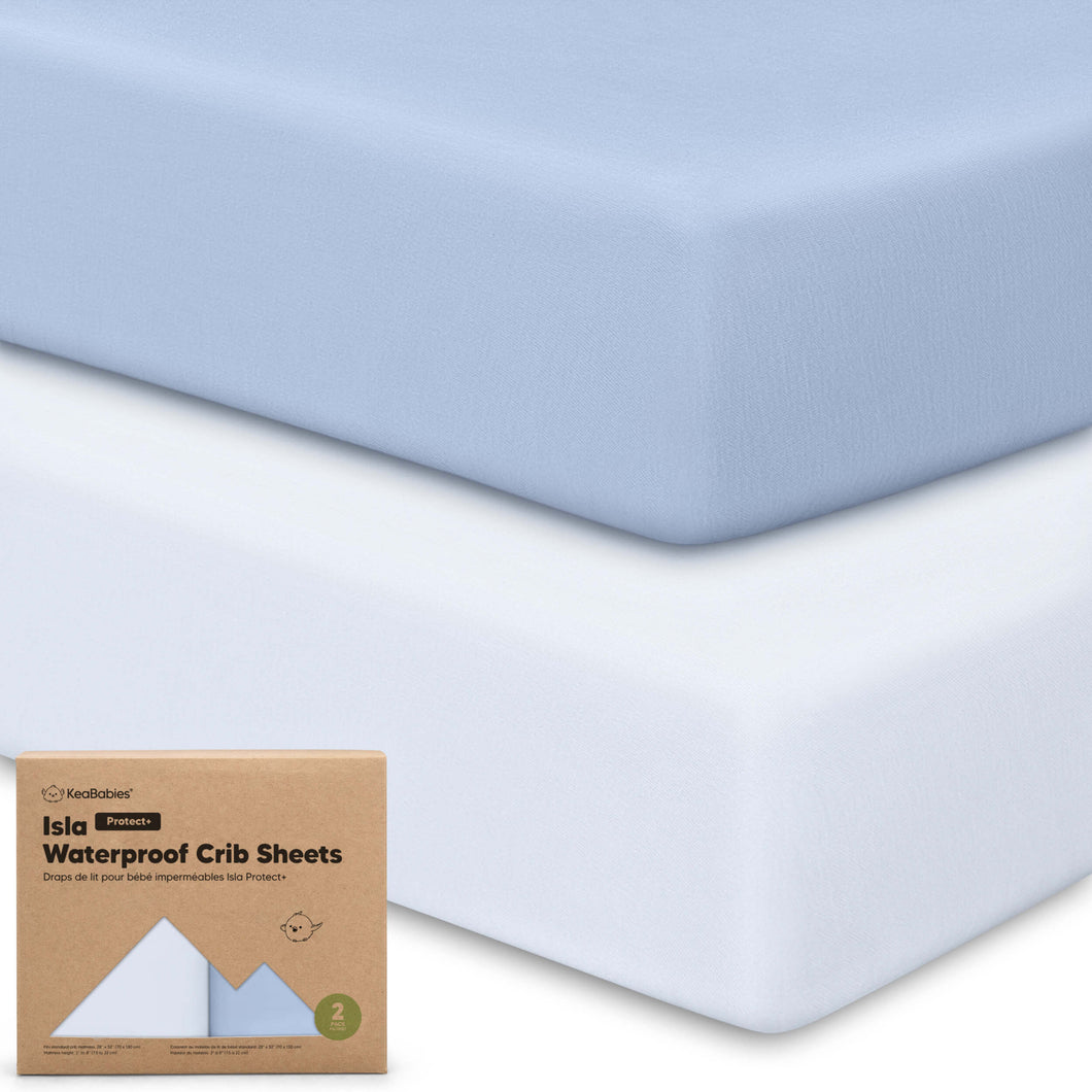 2-Pack Isla [Protect+] Waterproof Crib Sheets (Blue Flax)