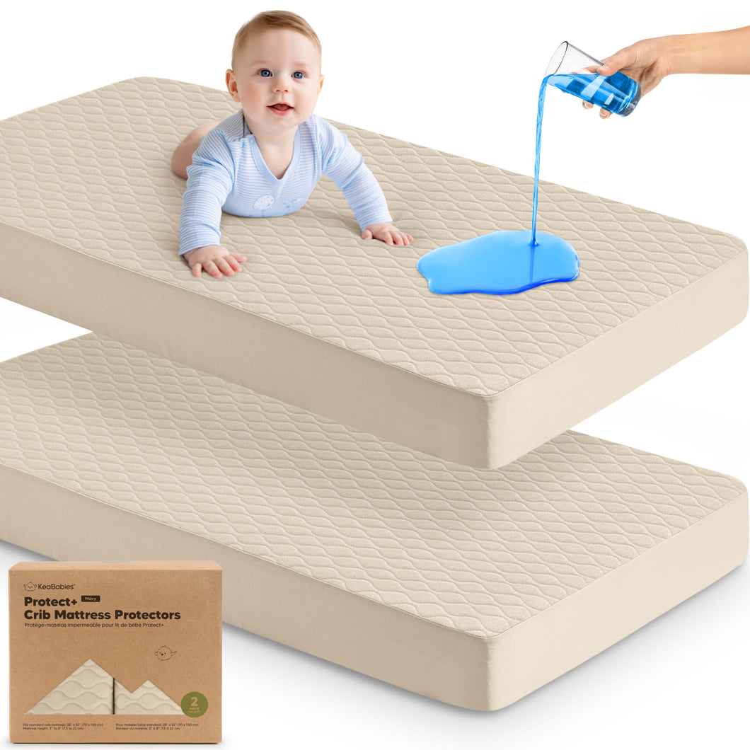 2-Pack Mavy Protect+ Waterproof Crib Mattress Protector (Oat)