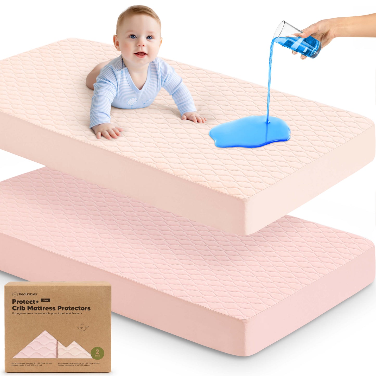 2-Pack Mavy Protect+ Waterproof Crib Mattress Protector 29572303093946